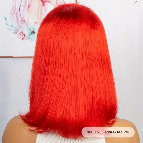 200% Density Bright Red 13×4 Lace Frontal Brazilian Remy Human Hair Bob Wig - Picture 4 of 8